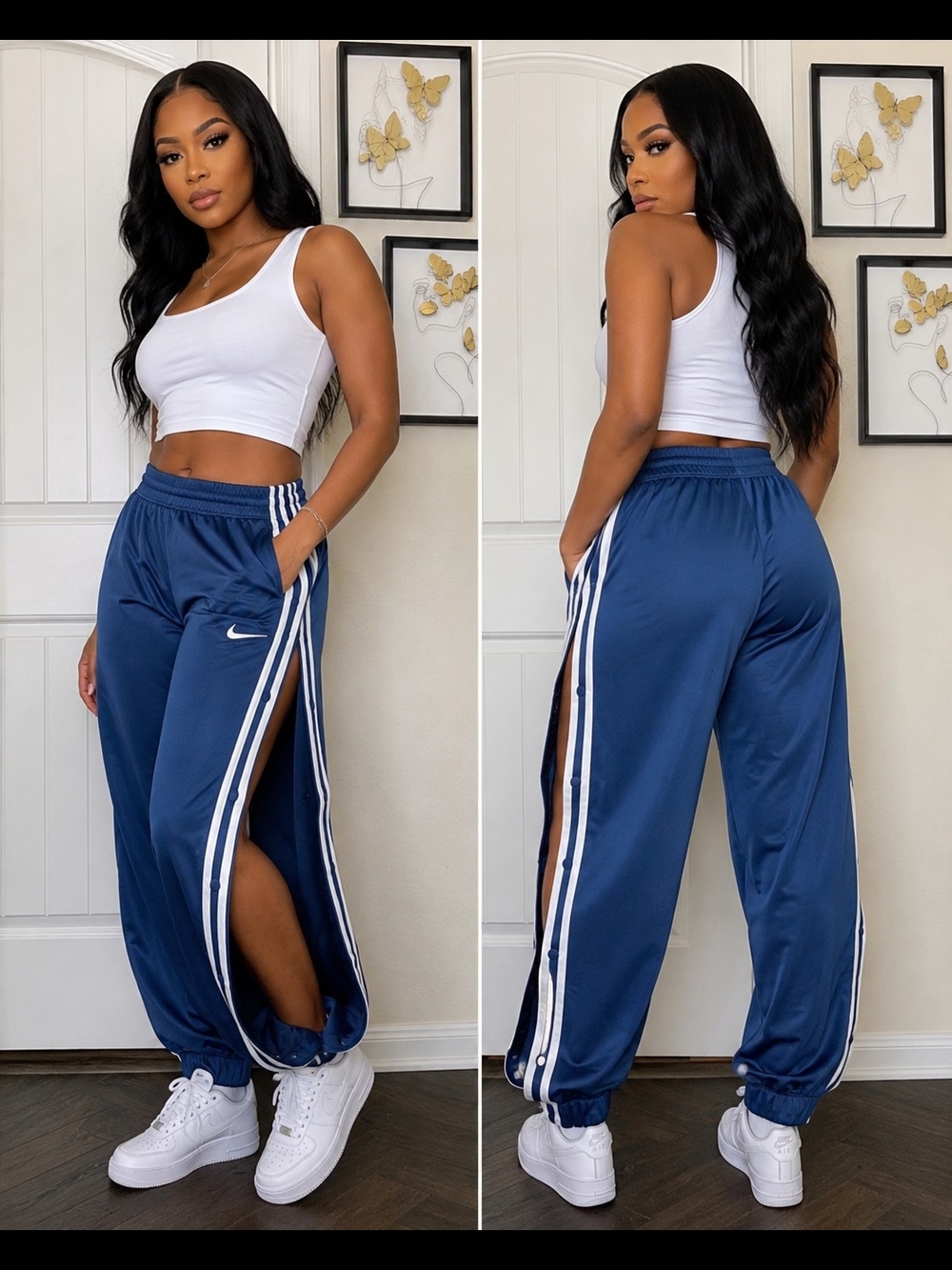Nike Blue Track Joggers with White Side Stripes